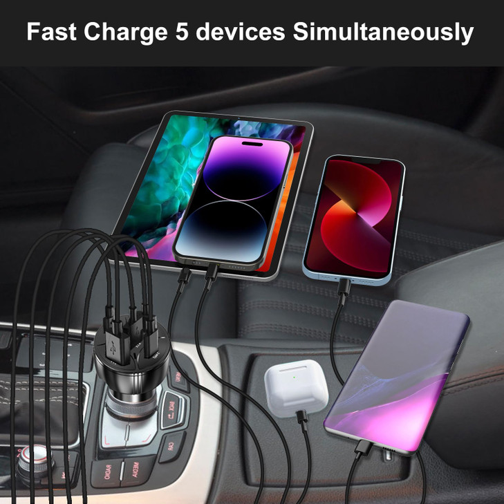 USB C Car Charger Adapter 5 Ports 75W PD 30 Car Phone Charger Fast Charging Compatible with iPhone 16151413 Pro Max Seri