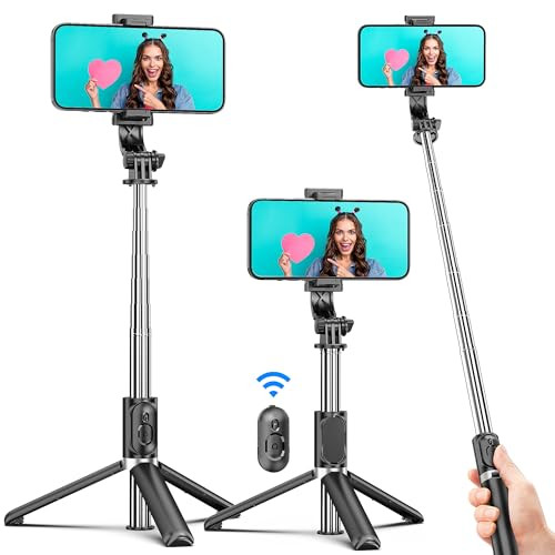 Selfie Stick Tripod All in One Extendable Portable iPhone Tripod Selfie Stick with Wireless Remote Compatible with iPhon