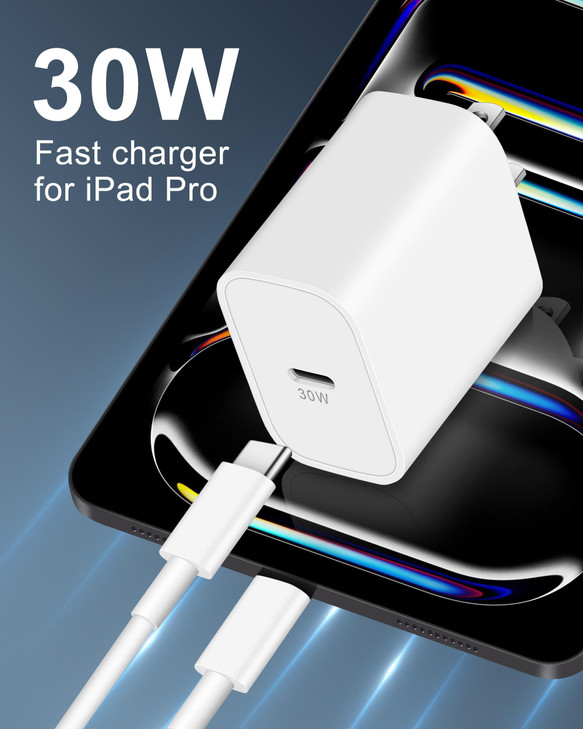 30W iPad Charger Fast Charging USB C Fast Charger Block 10FT Extra Long USBC Cable PD 30 Power Adapter for iPad Pro 1312