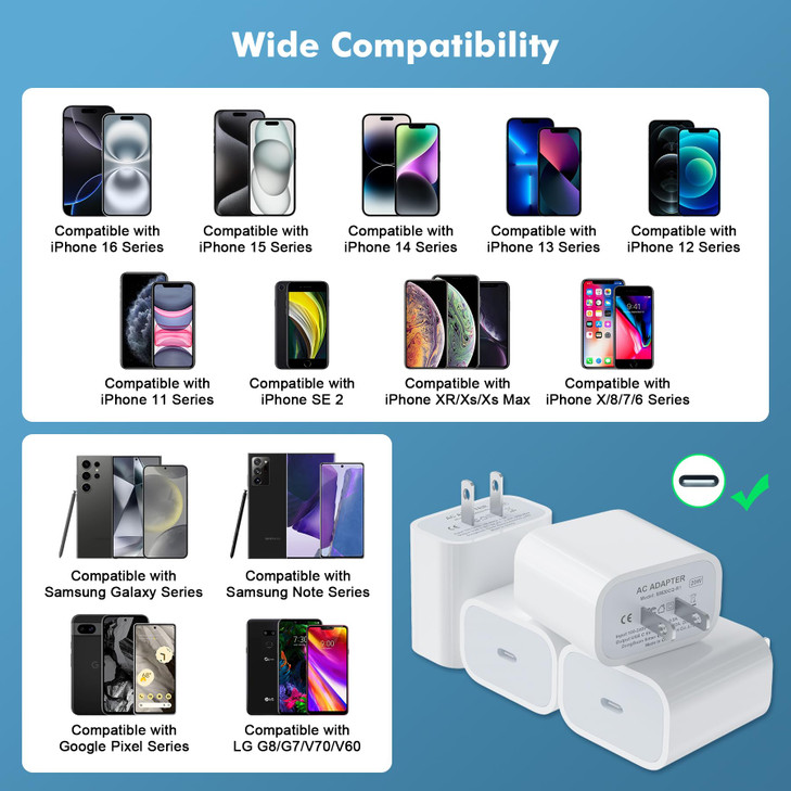 4 Pack USBC Wall Charger 20W USBC Power Adapter Replacement for Phone 171615141315 ProPro MaxPlusXSXRXGalaxy Pixeli Pad