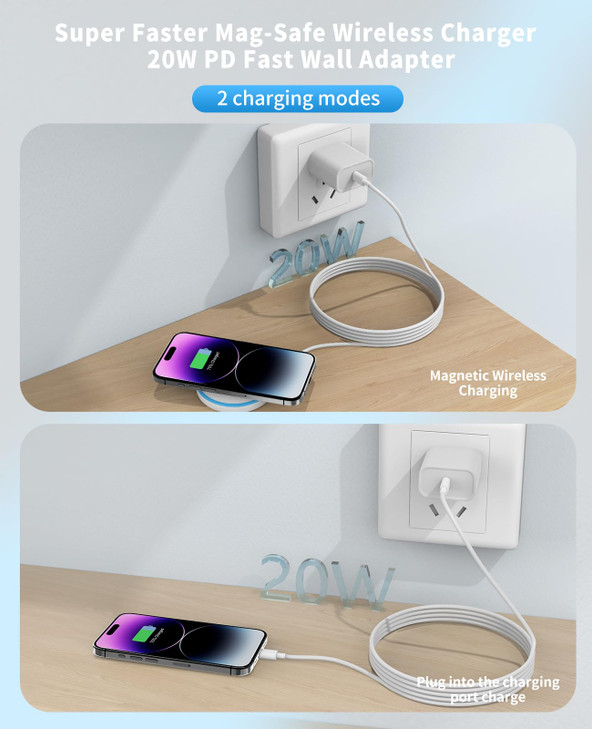 Magnetic Wireless Charger for iPhone 16 15 14 13 12 SeriesAirPods 32Pro 2Pro with 20W Power Adapter 15W Wireless MagSafe