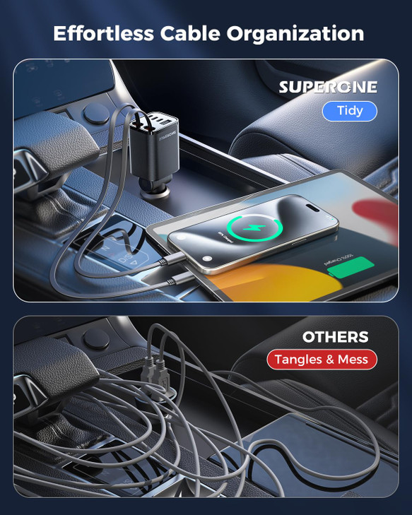 Retractable Car Charger SUPERONE 99W Car Phone Charger with Cables Fast Charging USB C Car Charger Adapter for iPhone 17