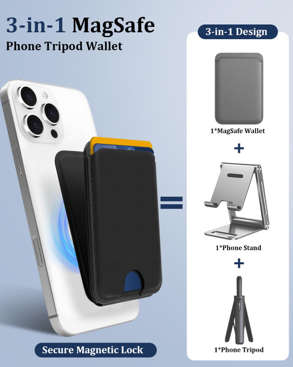 LDSXAY Phone Tripod Wallet for MagSafe Magnetic Phone Tripod Stand Adjustable iPhone Wallet Compatible with iPhone 17161