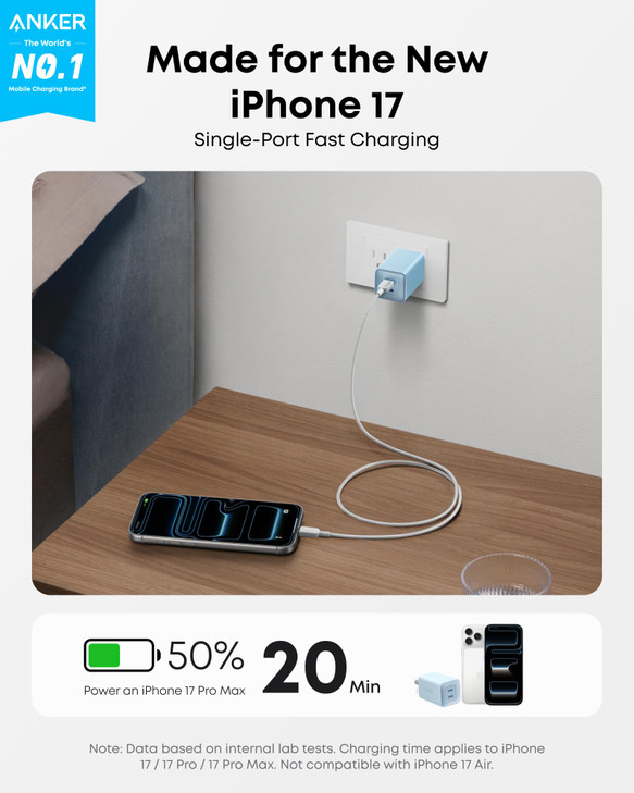 Anker Nano Charger 47W 2 Port Compact Foldable GaN USB C Charger for iPhone 1716 Galaxy Pixel Compatible with MagSafe Bl