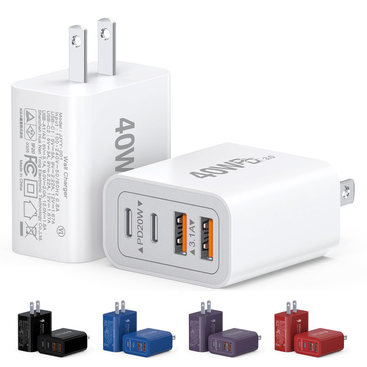 40W USB C Charger Block 2Pack 4Port Type C Fast Charging Brick Dual PDQC Wall Plug Adapter Compatible for iPhone13141516