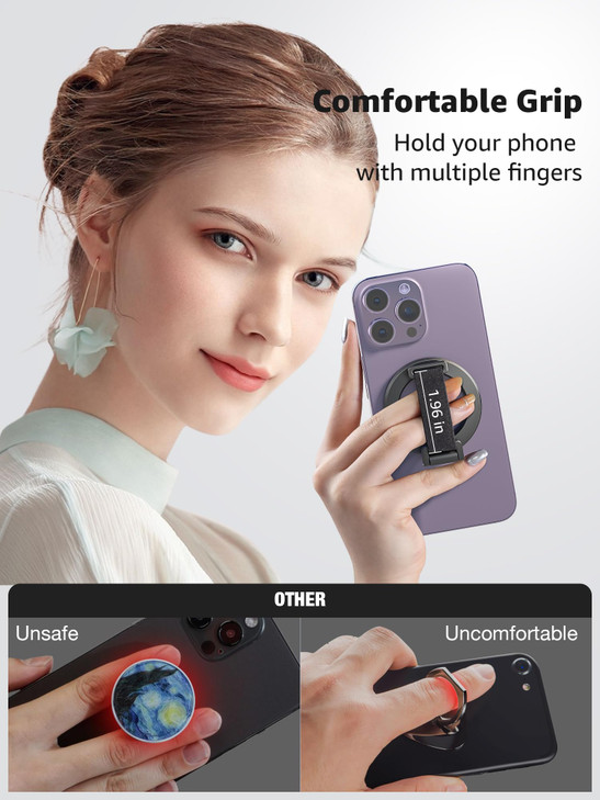 SUPERONE for MagSafe Phone Grip with Finger Strap Removable Magnetic Ring Holder with Kickstand Finger Loop MagSafe Acce