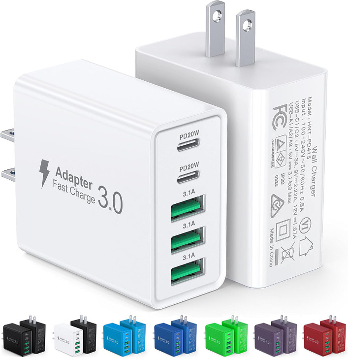 2Pack USB C Wall Charger60W 5Port PD Fast USB C Charging Block2USB C3USB A Multiport PlugType C Power Adapter Brick Cube
