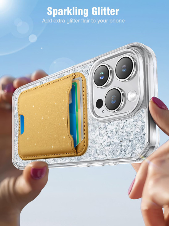 TopMade for Magsafe Wallet Sparkle Magnetic Card Holder for iPhone 17 16 15 14 13 12 Series Leather RFID Blocking Fit 4