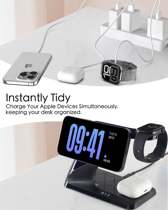 3 in 1 Charging Station for Apple Devices MagSafe Charger Stand Wireless Charger for iPhone 1615141312 Series AirPods iW