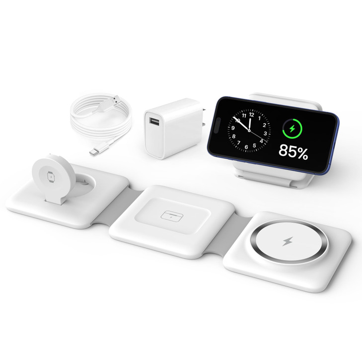 Charging Station for Apple Multiple Devices 3 in 1 Foldable Magnetic Wireless Charger Dock Travel Charging Pad for iPhon
