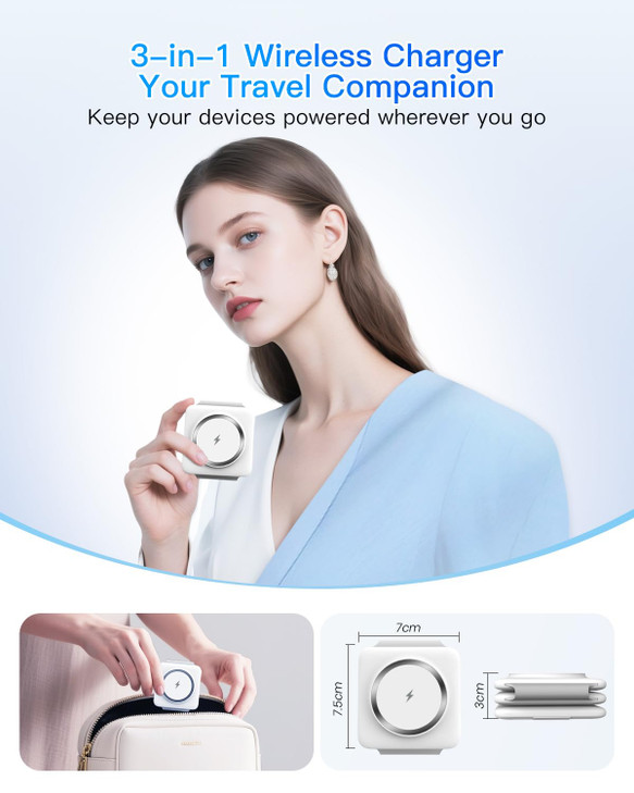Charging Station for Apple Multiple Devices 3 in 1 Foldable Magnetic Wireless Charger Dock Travel Charging Pad for iPhon
