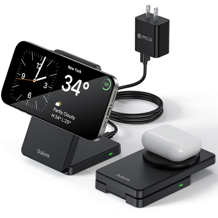 Folding Wireless Charging Stand Magnetic 15W Fast Charging Station MagSafe Travel Lightweight Charger Compatible for iPh