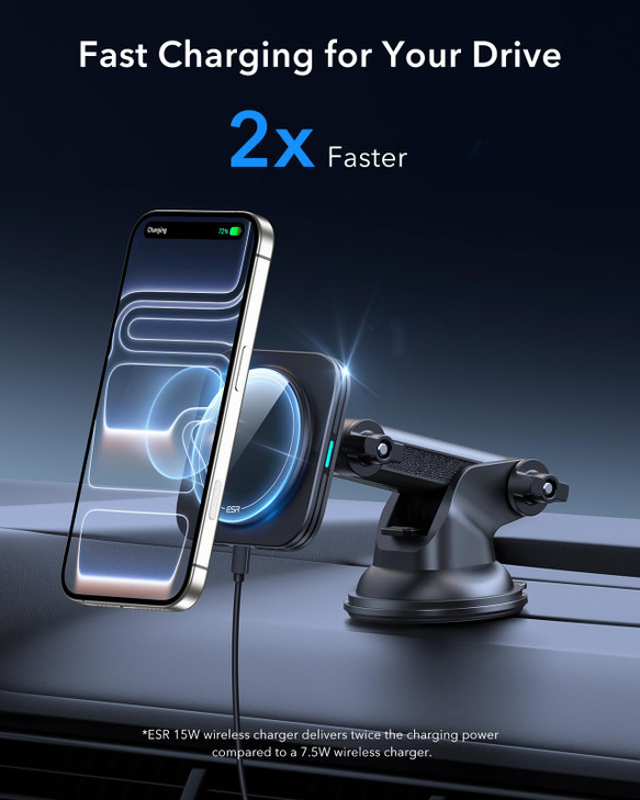 ESR for 15W MagSafe Car Mount Charger for MagSafe Car Charger Suction Cup Magnetic Wireless Car Charging Dashboard Car P