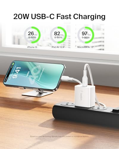 Belkin USB C Charger Block 20W 2Pack Fast Charging Apple iPhone 17 Air Pro Pro Max iPad AirPods Apple Watch Samsung Gala