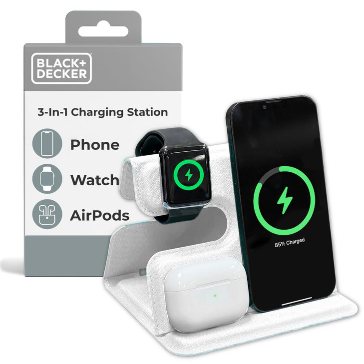 BLACKDECKER 3 in 1 Charging Station for Apple Multiple Devices Wireless Foldable Travel Charger for Multiple Devices iPh