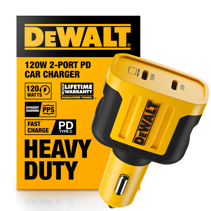 DEWALT Heavy Duty USB C Car Charger 120W 2Port PD 30 Type C Adapter PPS Fast Charging wPower Delivery for iPhone 17 16 1