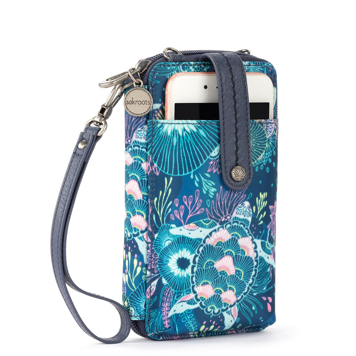 Sakroots Salinas Smartphone Crossbody in EcoTwill Removable Adjustable Crossbody Strap Royal Blue Seascape