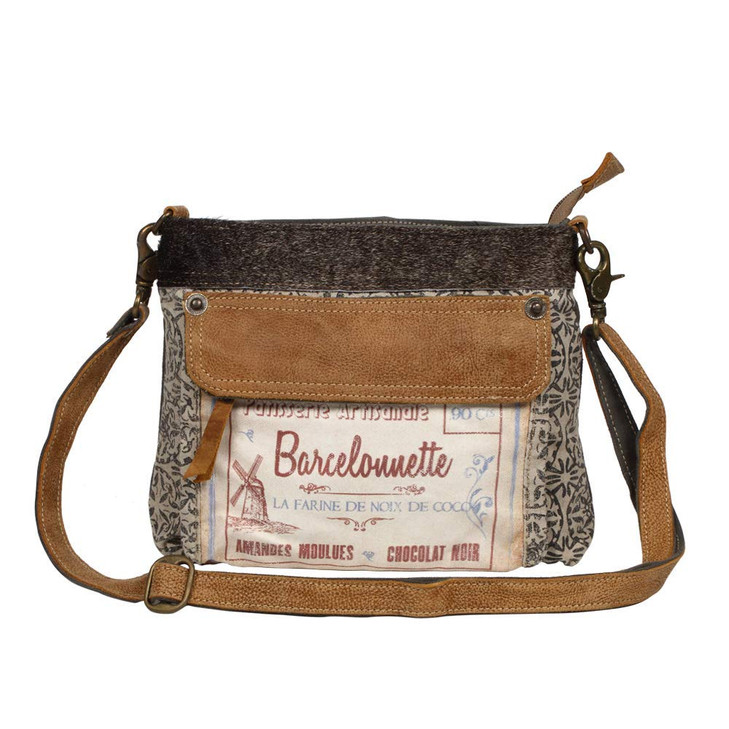 Myra Bag La Farine Upcycled Canvas Leather Small Crossbody Bag S1247 Brown
