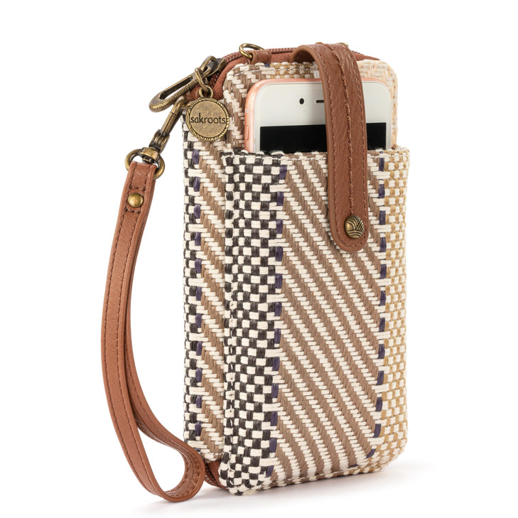 Sakroots Salinas Smartphone Crossbody in Woven Textile Removable Adjustable Crossbody Strap Tobacco Batik World Woven