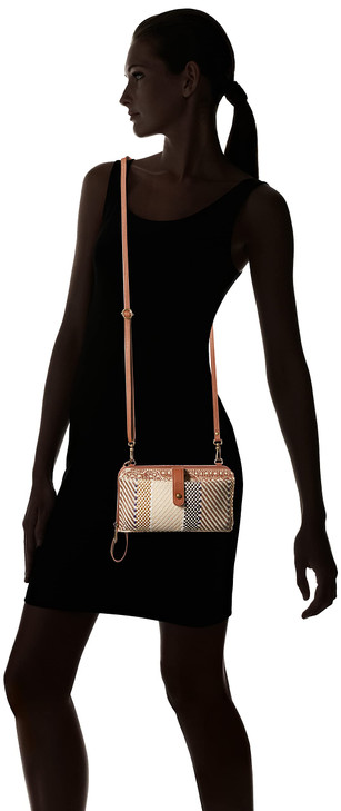 Sakroots Large Smartphone Crossbody in Canvas Detachable Wristlet Strap Tobacco Batik World Woven