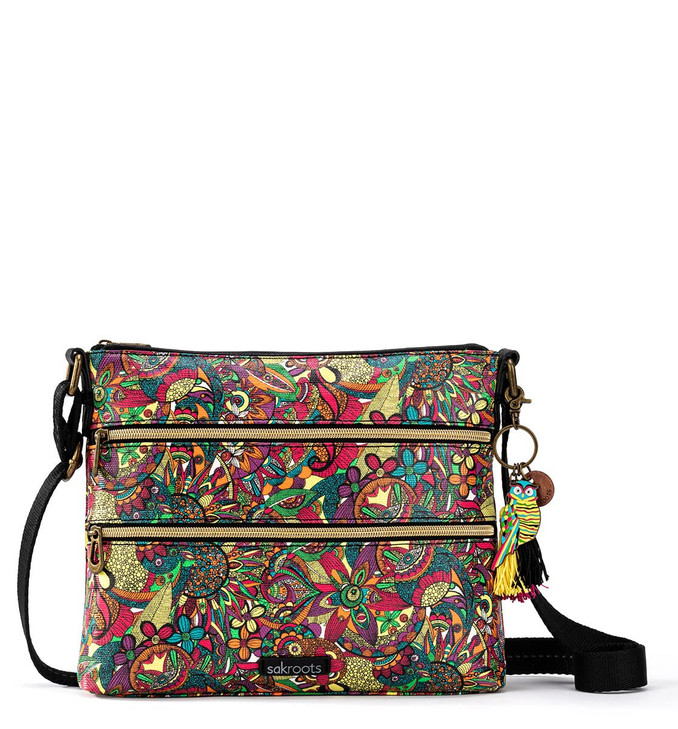 Sakroots Artist Circle Basic Crossbody Bag in Canvas Multifunctional Purse Rainbow Spirit Desert
