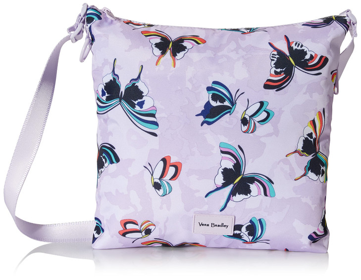 Vera Bradley Womens Recycled Lighten Up Reactive Hipster Crossbody Purse Lavender Butterflies One Size