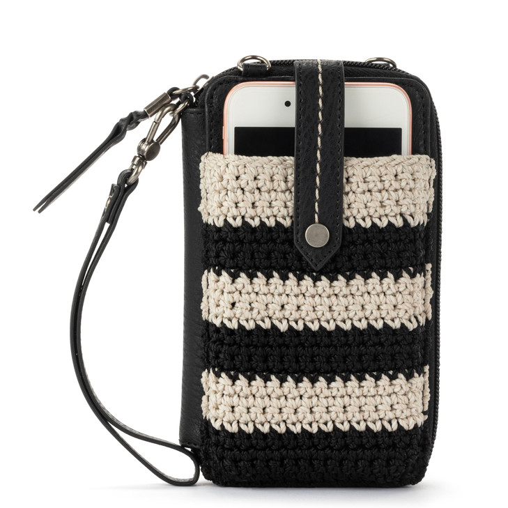 The Sak Silverlake Smartphone Crossbody in Crochet Removable Crossbody Strap Black Stripe