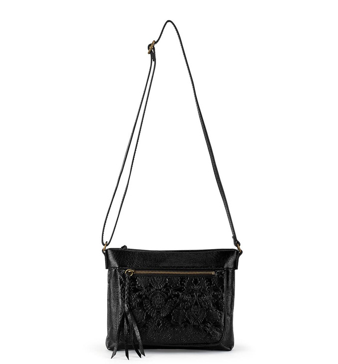 The Sak womens Sak Sanibel Leather Mini Crossbody Black Floral Embossed Ii One Size US