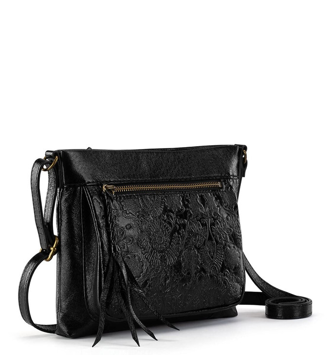 The Sak womens Sak Sanibel Leather Mini Crossbody Black Floral Embossed Ii One Size US