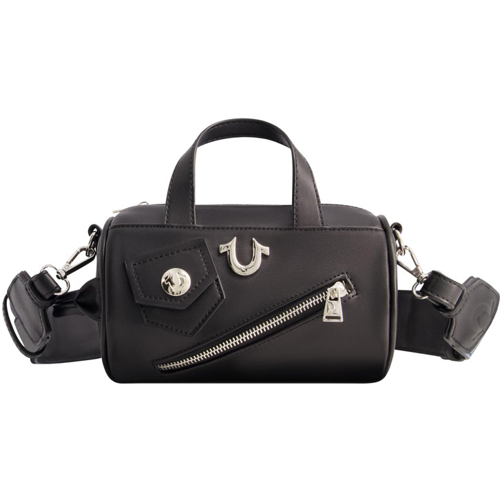 True Religion Womens Crossbody Bag Mini Duffel Purse Handbag with Shoulder Strap Black