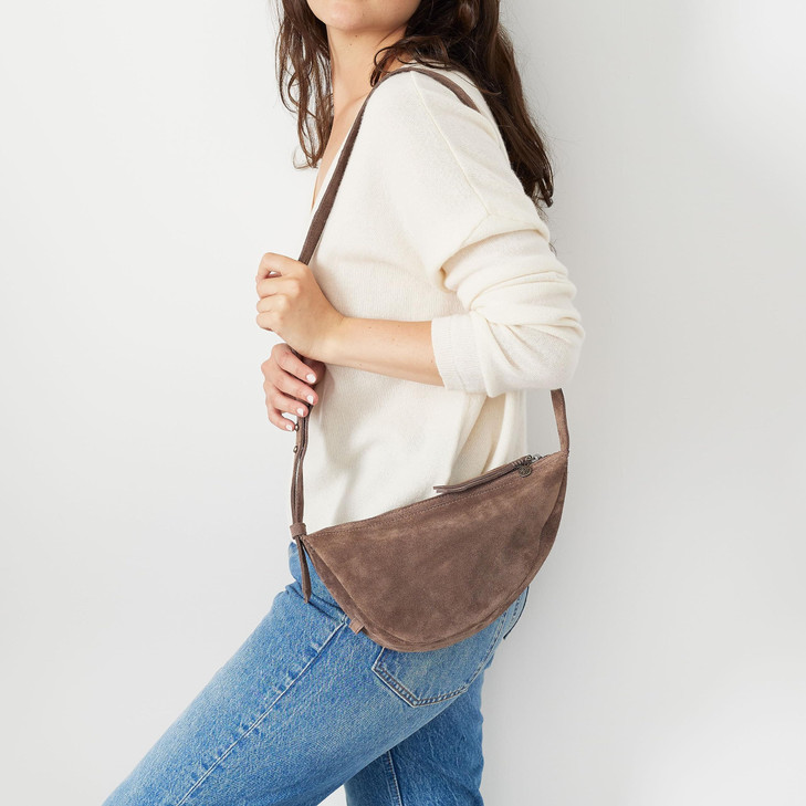 The Sak Tess Sling Bag in Leather Adjustable Crossbody Strap Black