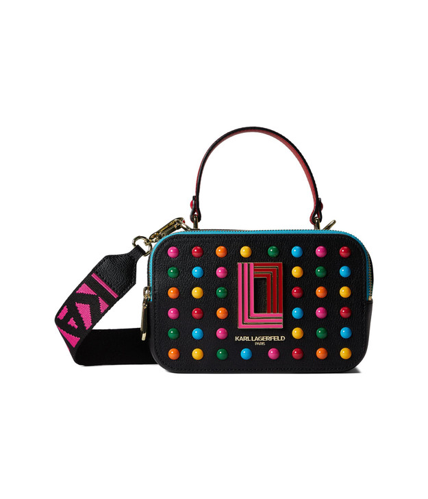 KARL LAGERFELD Womens Simone Studded Camera Crossbody Black Multi Combo One Size