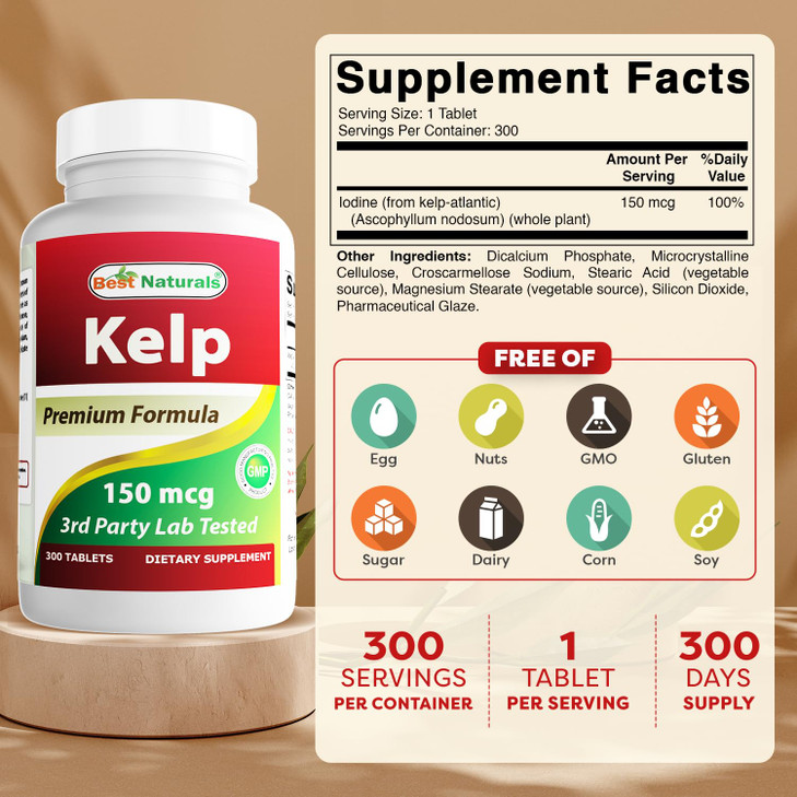Best Naturals Kelp Supplement 150 Mcg Tablet, 300 Count online at globaldelivered