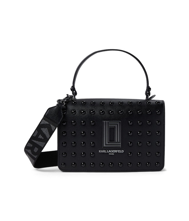KARL LAGERFELD Womens Simone Studded Satchel Crossbody Black One Size