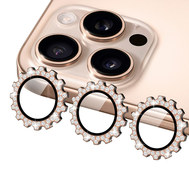 LUVI Compatible with iPhone 16 Pro Max 16 pro Bling Camera Lens Protector Gear Design Diamond Individual Ring 9H Tempere