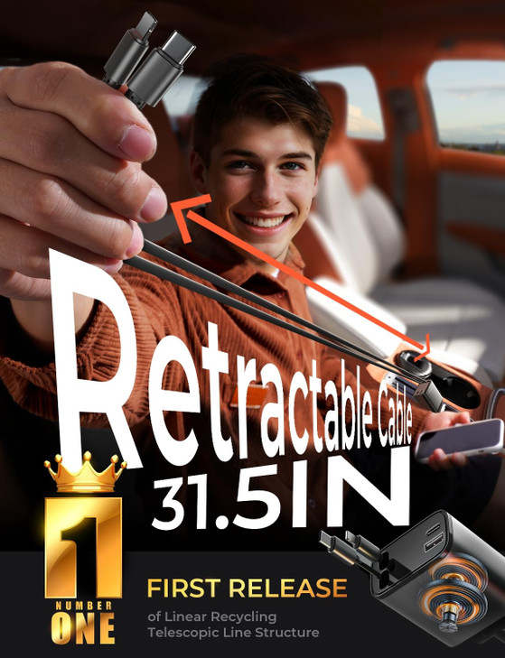 LISEN Retractable Car Charger 4 in 1 for Cars 69W Retractable USB C Car Charger with 315in Cable Fast Charging for iPhon