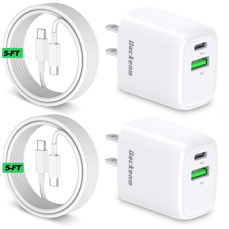 Qackenm iPhone 16 Charger 2Pack 20W Dual Port USB C Charger Block with 2Pack 5FT Type C to C Cable Type C Charging Block