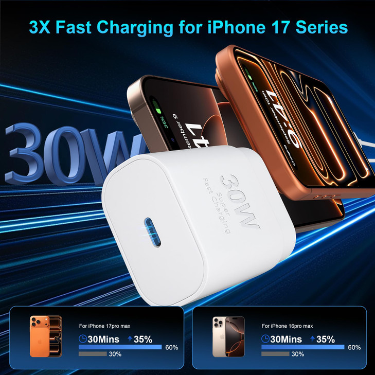 iPhone 16 15 17 Pro Max Charger 30W Type C Chargers USB C Fast Charger Block iPhone 16 Chargers Fast Charging with 10FT