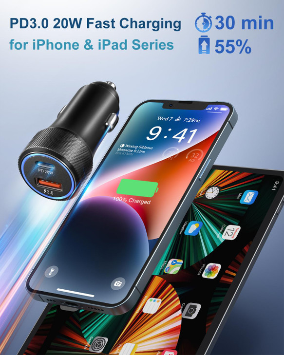 USB C Car Charger 4Pack OKRAY 36W Dual USB PD30QC30 Fast Charging Phone Car Chargers 12v Cigarette Lighter Adapter Compa