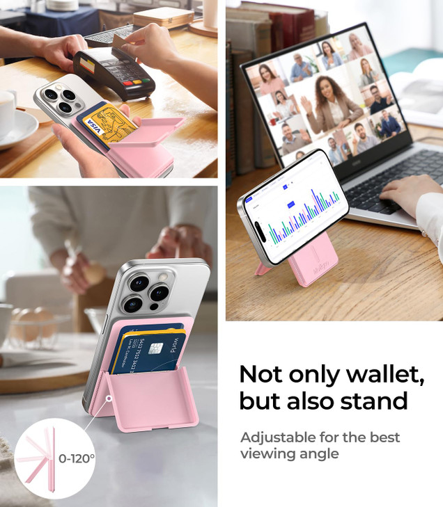 Meifigno Magnetic Card Holder with Stand Compatible with MagSafe Magnetic Leather Phone Wallet Adjustable Stand Fits 3 C