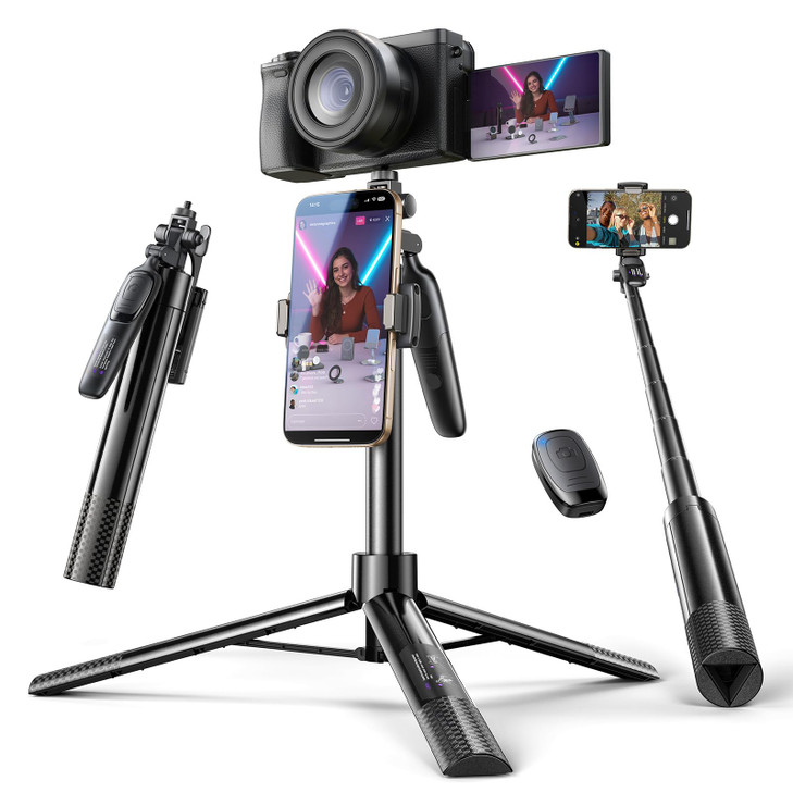 LISEN 67 Selfie Stick Tripod for iPhone 16 Content Creation All in One 360 Rotation Cell Phone Tripod Stand with Remote