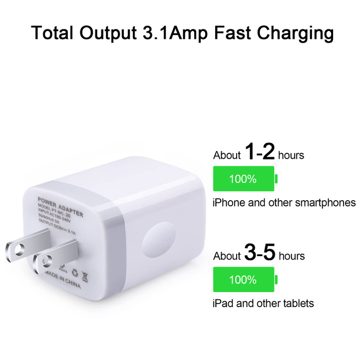 USB Wall Charger Adapter FiveBox 2PC 18W3Amp Fast Multiple 3Ports Wall Charger Plug Box Charger Block Charging Base Cube