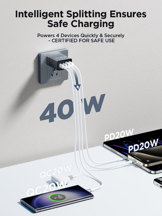USB C Charger Block 40W 4Port Fast Charger 20W Type C Charging Block 31A USB Wall Charger Dual Port PDQC Charging Cube f
