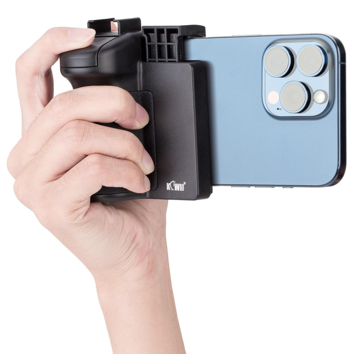 KIWIFOTOS Phone Camera Grip Handle Holder Phone Tripod Mount with Remote Shutter Cold Shoe Adapter for iPhone 17 16 15 1