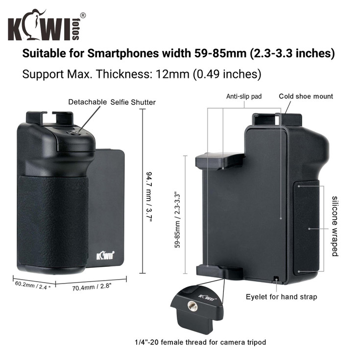 KIWIFOTOS Phone Camera Grip Handle Holder Phone Tripod Mount with Remote Shutter Cold Shoe Adapter for iPhone 17 16 15 1