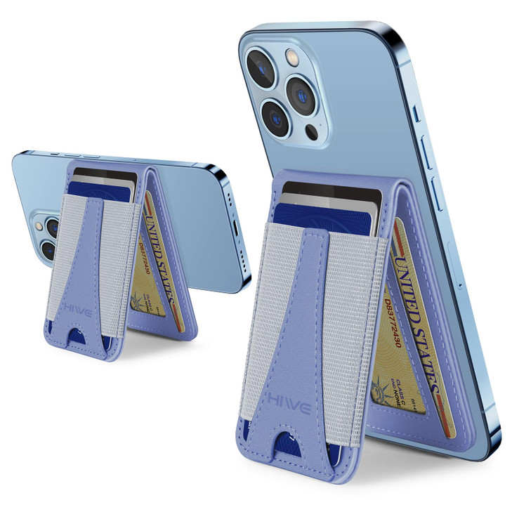 HiWe Magsafe Wallet Magnetic Stand Eiffel Tower Design Open ID Window 8 Card Holder Vegan Leather Purple