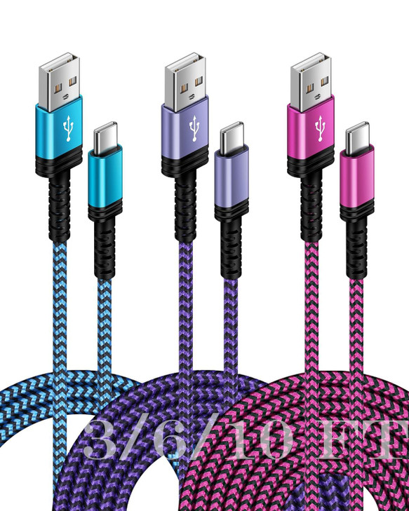 3Pack3610 FT USB C Charger Cable Fast Charging for iPhone 1716e1615 Pro15 Pro Max15 Plus Android Samsung Galaxy S25 A15