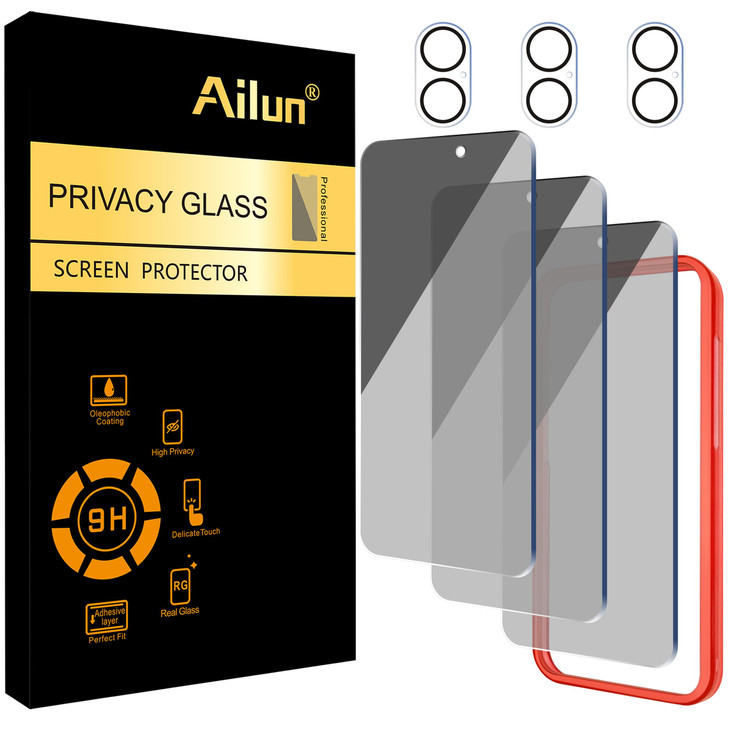 Ailun 3 Pack Privacy Screen Protector for iPhone 16 61 inch 3 Pack Camera Lens Protector Anti Spy Private Tempered Glass