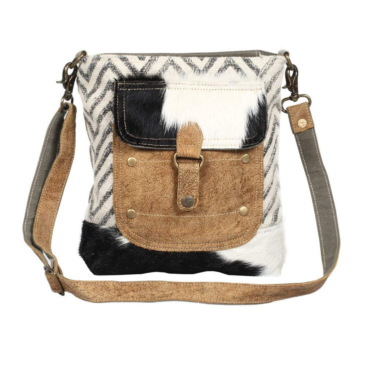 Myra Bag Approach Upcycled Canvas Cowhide Crossbody Bag S1349 Brown One Size