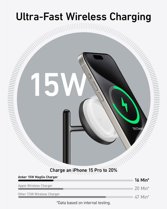 Anker MagSafe Charger Stand Compatible iPhone 17 MagGo 3 in 1 Wireless Charging StationQi2 Certified 15W Wireless Charge